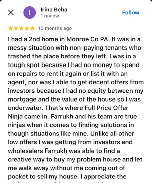 Google review for Full Price Offer Ninja